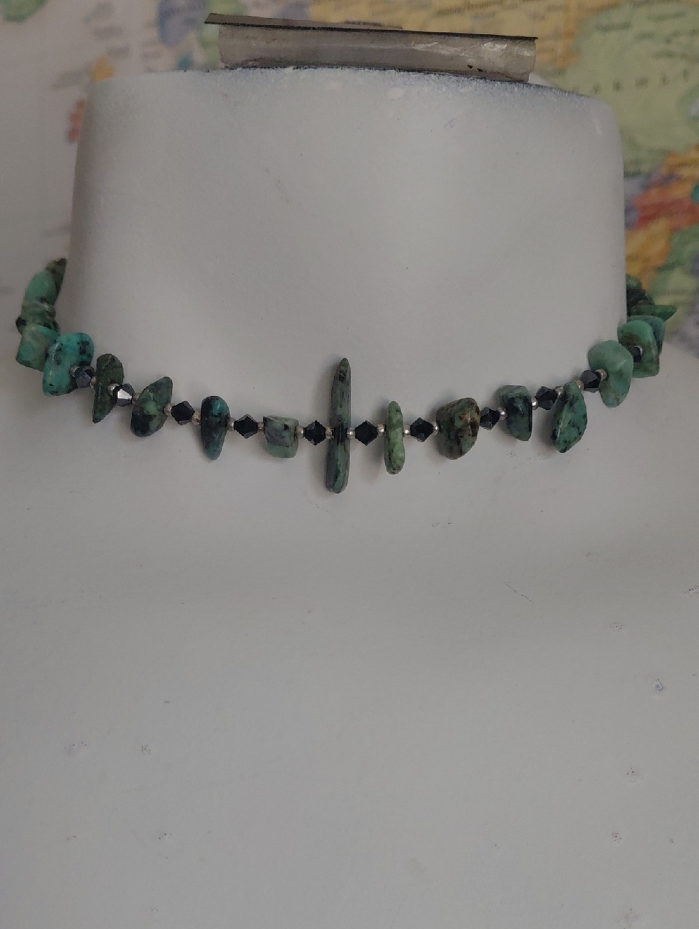 Handcrafted Green Turquoise Chip Choker Necklace